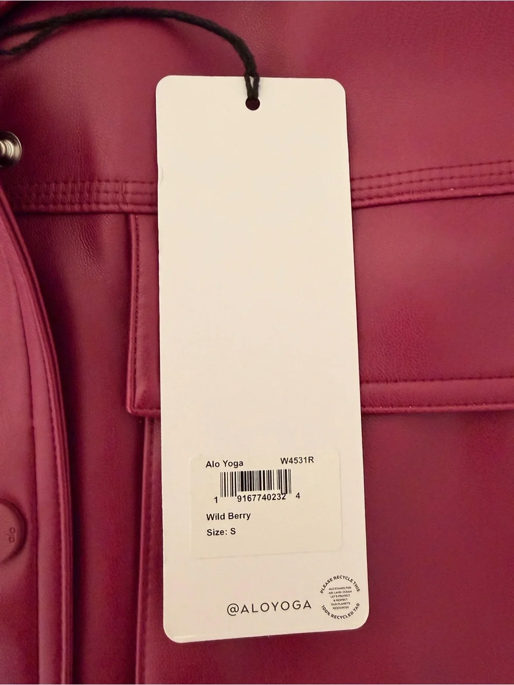 NWT ALO Yoga Cropped Faux Leather Jacket in Wild Berry